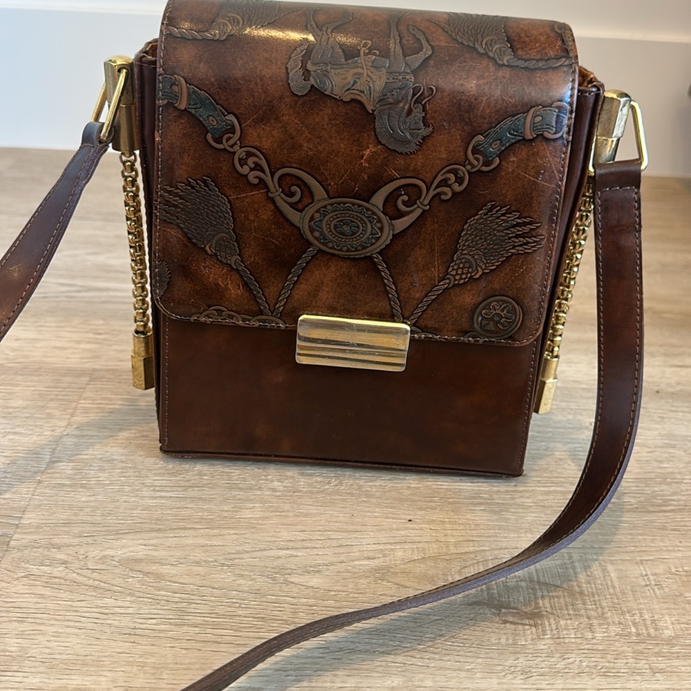 Artisan Brown Leather Crossbody Bag